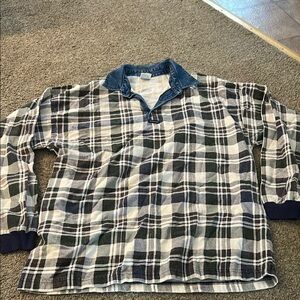Men's Plaid Shirt with Denim Collar